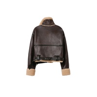 Veste en faux cuir épais véritable pour femmes Manteau de motard d'agneau chaud avec ceinture décontractée Outwear Ladies' Nylon Lining Woven Method