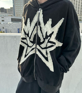 Customizable Distressed 100% Cotton <b>Fleece</b> Hoodie Washed <b>Black</b> Baggy Fit streetwear 420 GSM Heavyweight - Product Image 4