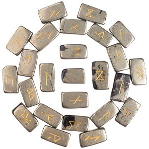 Juego de Runas de cristal de pirita dorada-Alfabetos Futhark mayores grabados para adivinación y principiantes - Product Image 3