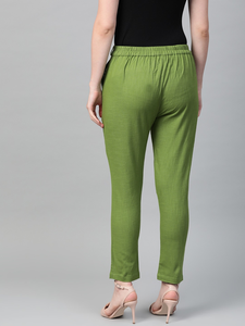 Pantalon décontracté pour femmes, coupe régulière, en coton vert, tissu doux et respirant, pour le travail, les voyages et le quotidien - Product Image 2
