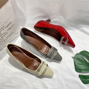 Designer <strong>2025</strong> <strong>Women's</strong> Vintage Glossy Block Heel Dress <strong>Shoes</strong> PU Pearl Buckle Pumps 5cm Thin Wedge Heels Slip-On Square Toe - Product Image 2
