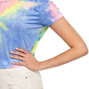 Camisetas con estampado de tinte de corbata de algodón 100% para mujer, ropa informal recortada hecha en Pakistán con patrón 3D, tela de pana ecológica - Product Image 3