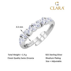 NOVAMART Fine Pure 925 Sterling Silver Petite Finger <b>Ring</b> Marquise Cut Zircon Invisible Setting Geometric Rhodium <b>Adjustable</b> Ban - Product Image 5