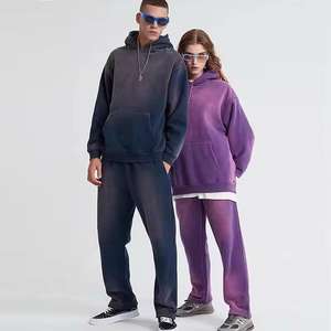 Ensembles de jogging à capuche délavés à l'acide pour hommes Survêtement personnalisé en coton épais éponge français - Product Image 2