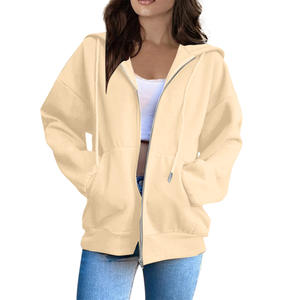 Sudadera con capucha de lana de punto de invierno para mujer de alta calidad, sudadera informal con cremallera, cuello de diseño bordado, logotipo frontal personalizado, venta al por mayor - Product Image 4