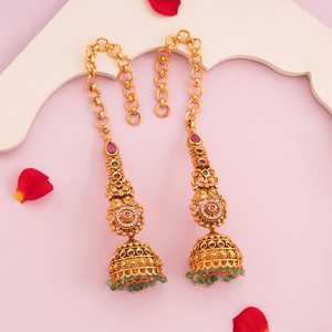 Boucles d'oreilles pendantes dorées style antique pour femme 190650, motif pompon, 31g, en alliage de zinc, sertissage clos, pour occasions de mariage - Product Image 2