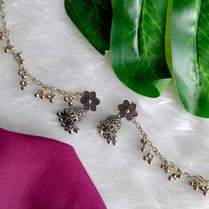 Efulgenz, mayorista indio, joyería oxidada Floral Jhumka Jhumki, conjunto de pendientes colgantes con cadena de oreja, joyería para mujer - Product Image 2