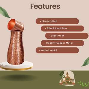 Botella de cobre hecha a mano eco segura duradera aumenta el metabolismo mejora la inmunidad diseño a prueba de fugas para gimnasio y usuarios domésticos - Product Image 6