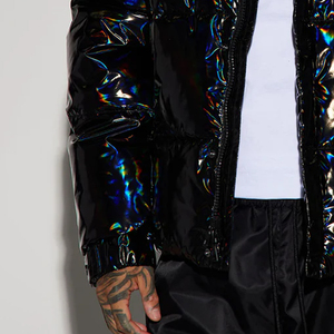 Chaquetas de Burbuja Brillantes de Alta Calidad con Logotipo Personalizado al por Mayor, Chaquetas de Invierno Acolchadas con Cremallera Extra Grande para Hombre, Estilo OEM - Product Image 6