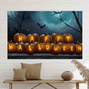 Décoration murale sur toile imprimée Happy Halloween pour art mural surdimensionné, 1P : encadrée - Product Image 1