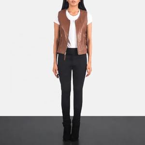 Chaleco de cuero genuino para mujer de alta calidad Chaleco de cuero de vaca Logotipo y tamaños personalizados Chaleco de cuero de secado rápido - Product Image 4