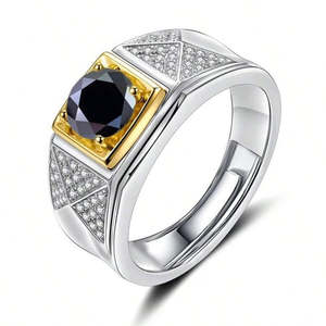 NOVAMART Fine Free Size Romantic Trendy Two Tone <b>Silver</b> Championship <b>Ring</b> for <b>Men</b> Inlaid with Black Diamond Gift Wholesale Expor - Product Image 4