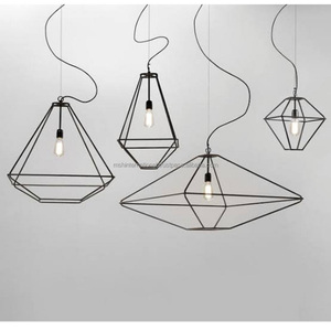 Lampada a sospensione in <span class=keywords><strong>metallo</strong></span> di ferro paralume in filo leggero <span class=keywords><strong>vintage</strong></span> industriale nero - Product Image 2