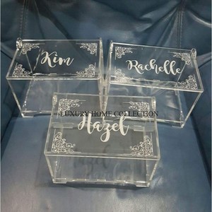 Set of 3 Clear Acrylic Storage Boxes Exclusive Quality Customized Shape and Sizes Wedding <b>Birthday</b> Parties Table <b>Top</b> Cards Boxes - Product Image 1