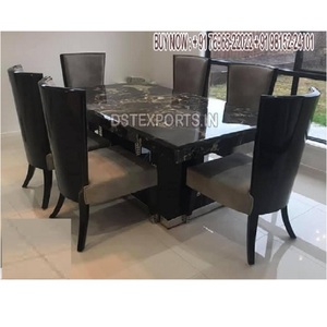 ชุดโต๊ะอาหารหินอ่อนสีดำทันสมัย 6 ที่นั่ง พรีเมียมไม้สัก DST EXPORTS ขนาดสั่งทำได้ ทนทาน - Product Image 1