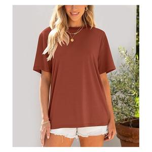 Nueva llegada OEM servicio sólido mujer 100% algodón manga corta cuello redondo hombro pendiente cómoda camiseta de Bangladesh - Product Image 3