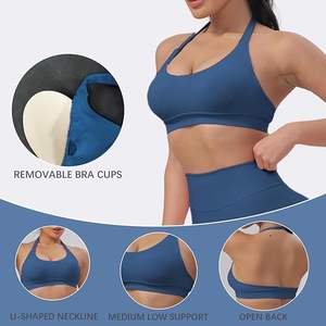 Soutien-gorge de sport pour femme avec rembourrage amovible Sous-vêtements Athlétique Crop Tops Halter Yoga Running Fitness - Product Image 2