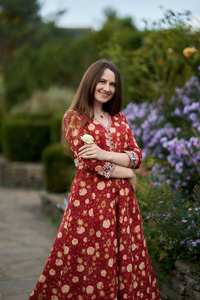 Robe Davina imprimée à la main, bohème, en pur coton, décontractée, occasionnelle, vacances, été, rouge beige, fabriquée à la main, mode éthique - Product Image 3