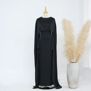 Abaya pour femmes de l'Est moderne robe musulmane manches évasées personnalisées mode islamique de Dubaï 2 pièces élégant brillant soie fait femmes Abaya - Product Image 3