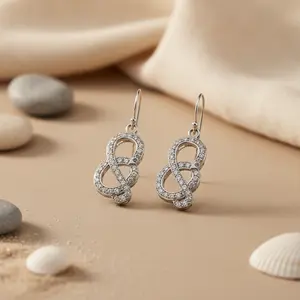Boucles d'oreilles pendantes infini en argent 925 pour femmes, plaquées or, avec perles d'eau douce, boucles d'oreilles pendantes mignonnes, émeraude, améthyste, cadeau parfait - Product Image 2