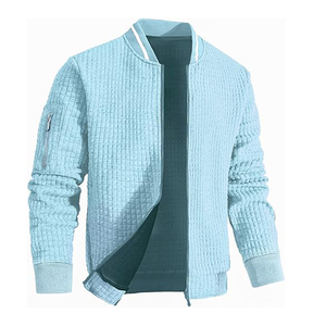 Blouson bombardier en toile bleu clair d'hiver léger pour hommes vente en gros décontracté confort réglable poches latérales fermeture éclair avant élastique - Product Image 2