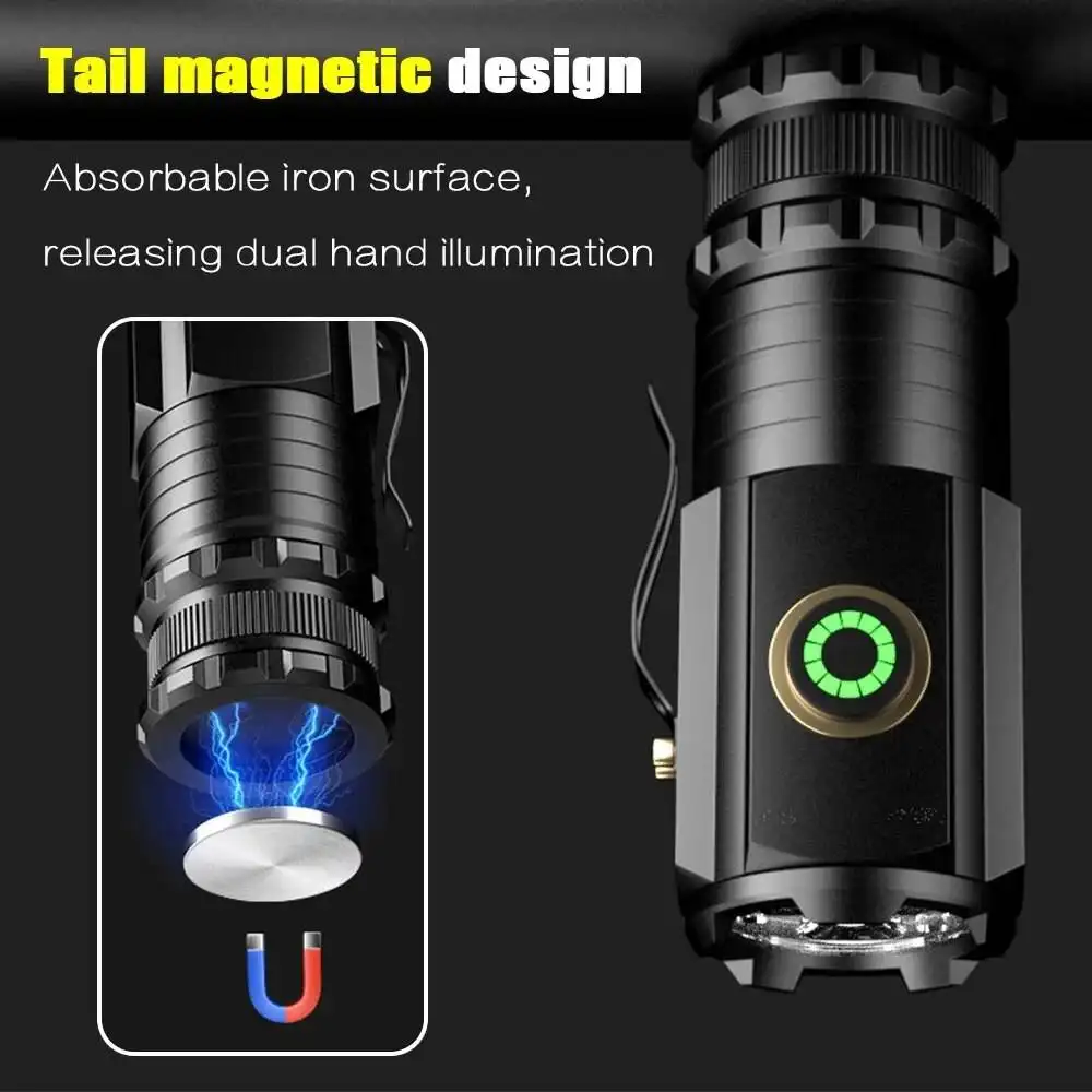 Super luminosa tasca piccola magnetica USB Taschenlampe torcia luce linterna metallo LED EDC potente Mini torcia ricaricabile