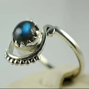 Handmade Boho 925 Sterling Silver <b>Ring</b> with <b>Labradorite</b> Round Shape Moissanite Jewelry Perfect Gift for Her Birthday - Product Image 6