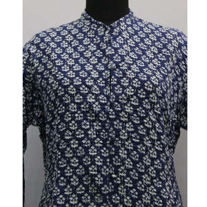 <b>Women's</b> Reversible Blue Kantha Stitch Cotton <b>Jacket</b> Floral Print <b>Lightweight</b> <b>Bomber</b> Style Patchwork Decoration Short Leather - Product Image 2