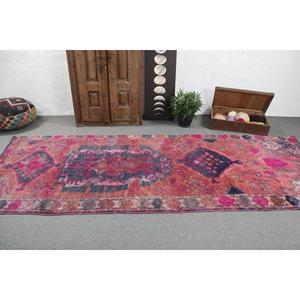 Tapis turc vintage en laine 4,3x11,1 pi (131x337 cm) avec support en latex écologique, tapis patchwork rose Herki - Product Image 3