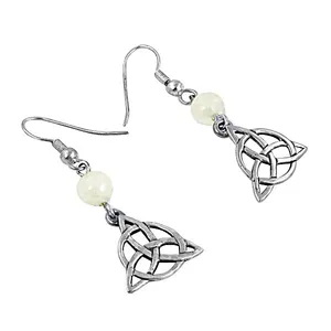 Pendientes Colgantes de Plata 925 con Nudo Celta y Perla Sintética Blanca, Estilo Vintage Geométrico para Mujer, Uso Diario - Product Image 2