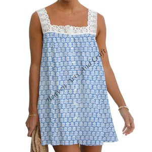 Belle robe pour femme à imprimé floral vintage, style bohème de plage, sans manches, en coton doux, imprimé en bloc, robe pour fille à porter tous les jours - Product Image 2