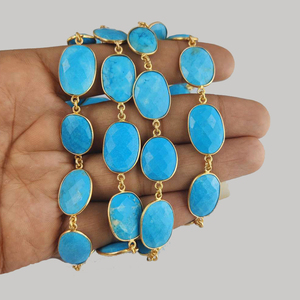 Chaîne de connecteur de lunette de pierres précieuses turquoise, chaîne de connecteur de pierres précieuses à facettes de taille de forme libre en gros - Product Image 3