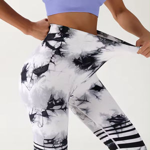 Leggings de yoga à rayures tie-dye avec logo personnalisé, leggings de sport push-up pour la salle de sport, leggings de yoga pour femmes, impression numérique, pantalon de fitness - Product Image 3