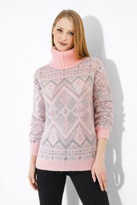 เสื้อสเวตเตอร์ถักลายชาติพันธุ์สำหรับผู้หญิง ดีไซน์หรูหรา เนื้อผ้านุ่ม ระบายอากาศได้ดี คอเต่า สไตล์วินเทจเก๋ไก๋ - Product Image 4