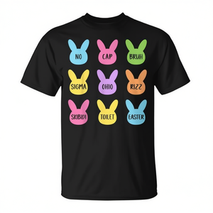 T-shirt de Pâques No Cap Rizz Meme Skibidi Sigma Ohio Toilet Design unisexe pour adulte, col rond, manches courtes, impression numérique - Product Image 3