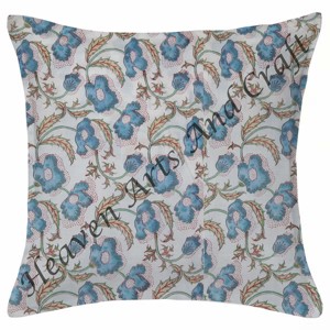 Coussin Vintage Indien 16 Pouces Main Bloc Imprimé Coton Boho Floral Peint À La Main Designer - Product Image 1