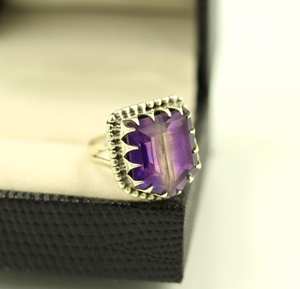 925 Sterling Silver Amethyst Gemstone <b>Ring</b> with <b>Rhodium</b> Plating Prong Setting Unisex Design - Product Image 3