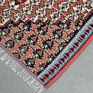 Turkish Small Rug, 2.6x3.7 ft Vintage Rug, <b>Red</b> Kilim <b>Wool</b> Rug - Product Image 4