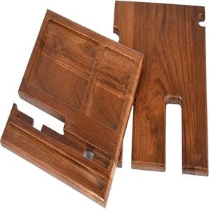 Organisateur de bureau brun naturel en bois massif 18*20 cm avec support mobile Gestion des fils de support de téléphone portable - Product Image 5