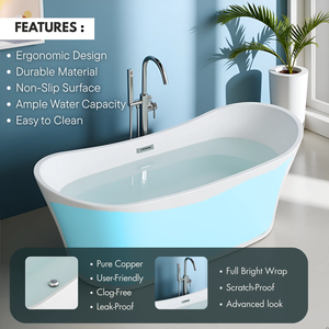 อ่างอาบน้ำอะคริลิคสีขาวมันวาวสุดพิเศษดีไซน์โดดเด่นแบบตั้งได้จากผู้ผลิตขายส่ง - Product Image 5