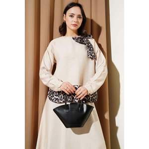 Tunique Léopard Nœud Ensemble 2 Pièces Beige - Product Image 1