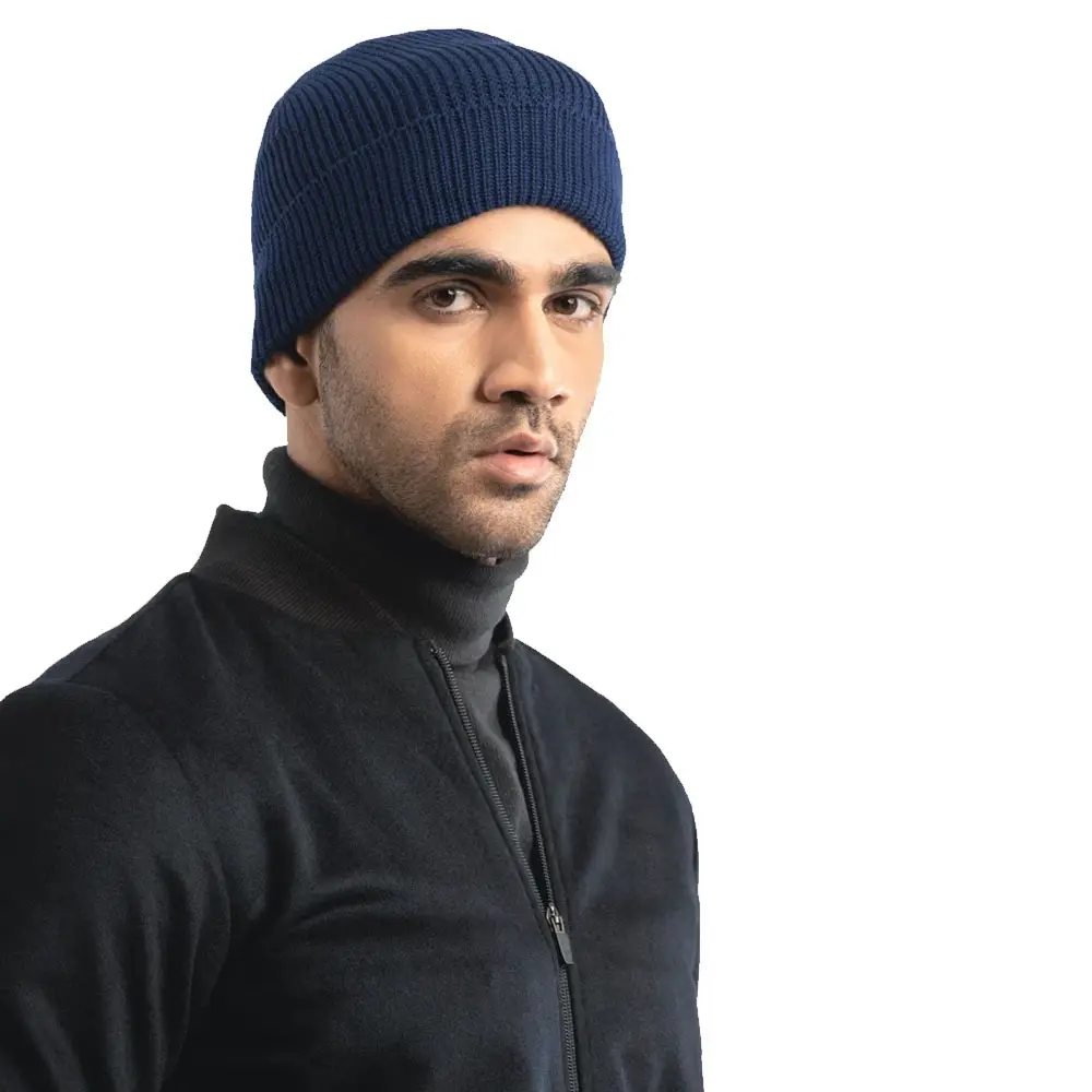 En çok satan tamamen özelleştirilmiş erkekler mavi yün örme kasketleri erkekler sarkık şapka satılık düşük MOQ ve oranları