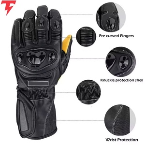 Motorbike Leather <b>Gloves</b> Wrist Length Plain Touchscreen Eco-Friendly <b>Fur</b> Lined Breathable Unlined Black Yellow Accents Four - Product Image 4