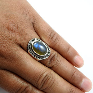 Solide 925 Sterling Silver Natural Labradorite Gemstone Forme Ovale Big Stone Boho Ring Handmade Fine Jewelry Direct Factory Price - Product Image 3