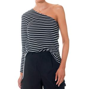 Top Asimétrico de un Solo Hombro con Rayas de Moda, Venta Caliente, Logotipo Personalizado, Camisetas de un Solo Hombro, Ropa de Calle Informal para Mujer - Product Image 4
