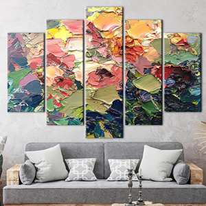 Art mural abstrait moderne à motifs floraux - Œuvre d'art sur toile imprimée colorée, lot de 5 : Gallery Wrap - Product Image 1