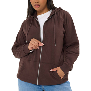 Sudadera con capucha personalizada de estilo urbano, venta al por mayor, cremallera de latón, ropa de invierno, color marrón sólido, sudaderas con capucha para correr y trotar para mujer - Product Image 1