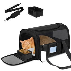 Pet Carrier for <b>Cats</b> Quilted Textile Zipper Closure Breathable Mesh Window Beige Color Simple Design - Product Image 6