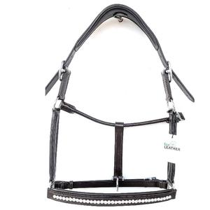 บังเหียนม้าหนังฝังคริสตัล ทรง Anatomic ช่วยลดแรงกดที่หัว พร้อมแผ่นรองจมูกและแก้มแบบนุ่ม ประดับคริสตัล สำหรับการแสดง - Product Image 1