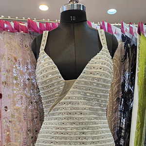 Handmade Luxury Floor-Length Evening Wedding <b>Dress</b> with Sequined 3D Embroidery Natural Waistline and Comfortable Fit - Product Image 1